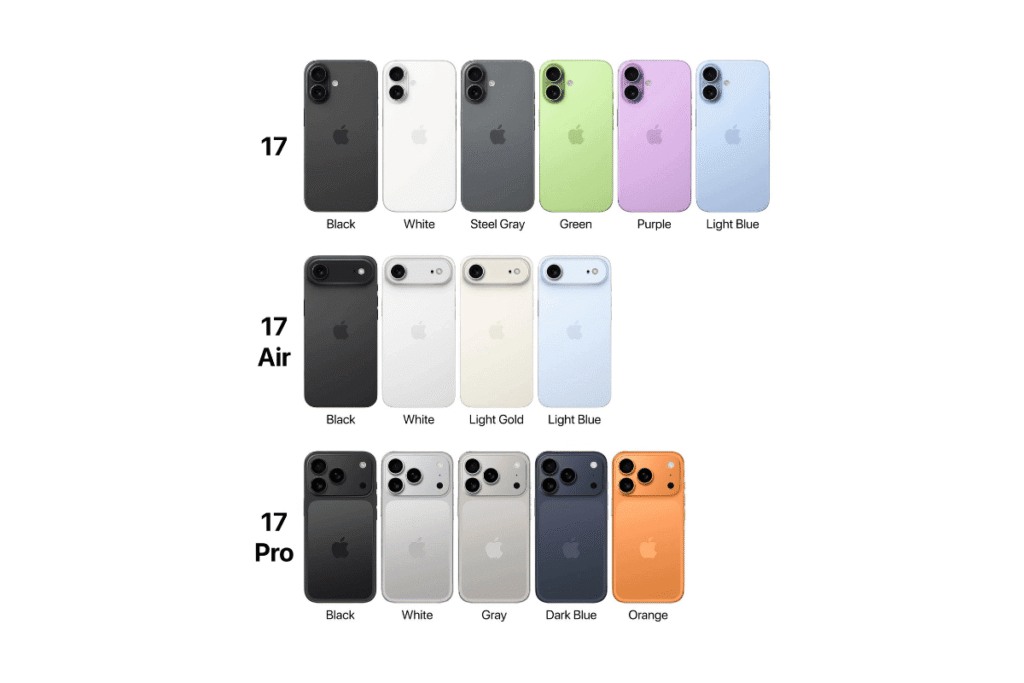 Todos los colores disponibles de la familia iPhone 17