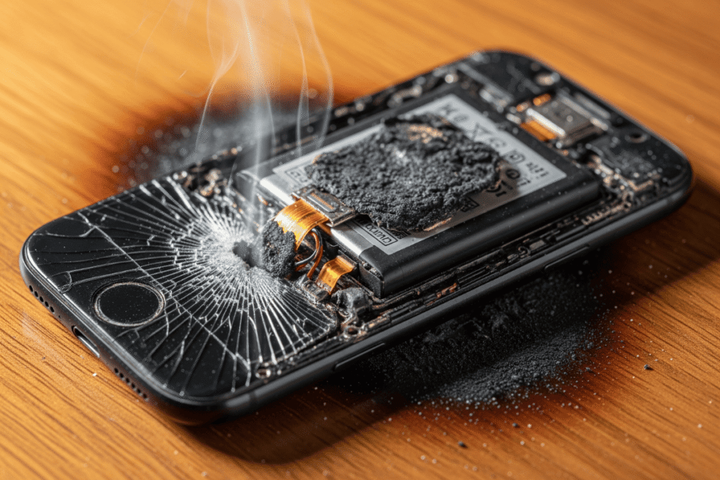 Smartphone quemado por calentarse mucho